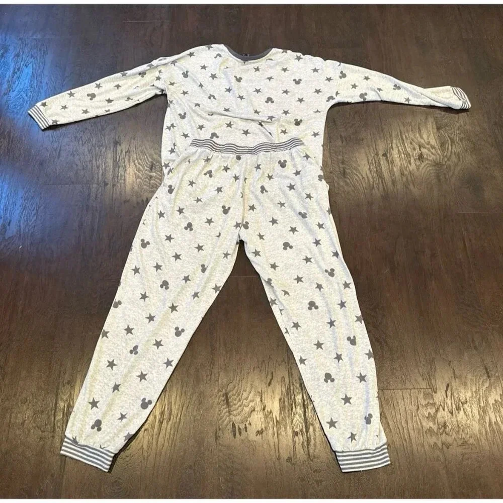 Womens Disney Mickey 2‎ PC Jogger Lounge Set Sleepwear PJ's Gray  #35 - Picture 4 of 4